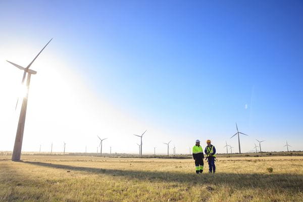 Engineers on a renewable energy wind farm