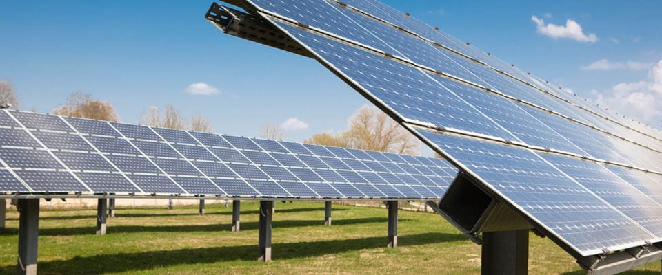 Large solar panels on a solar farm 